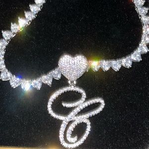 18k gold plated 7mm all heart tennis chain with “C” pendant